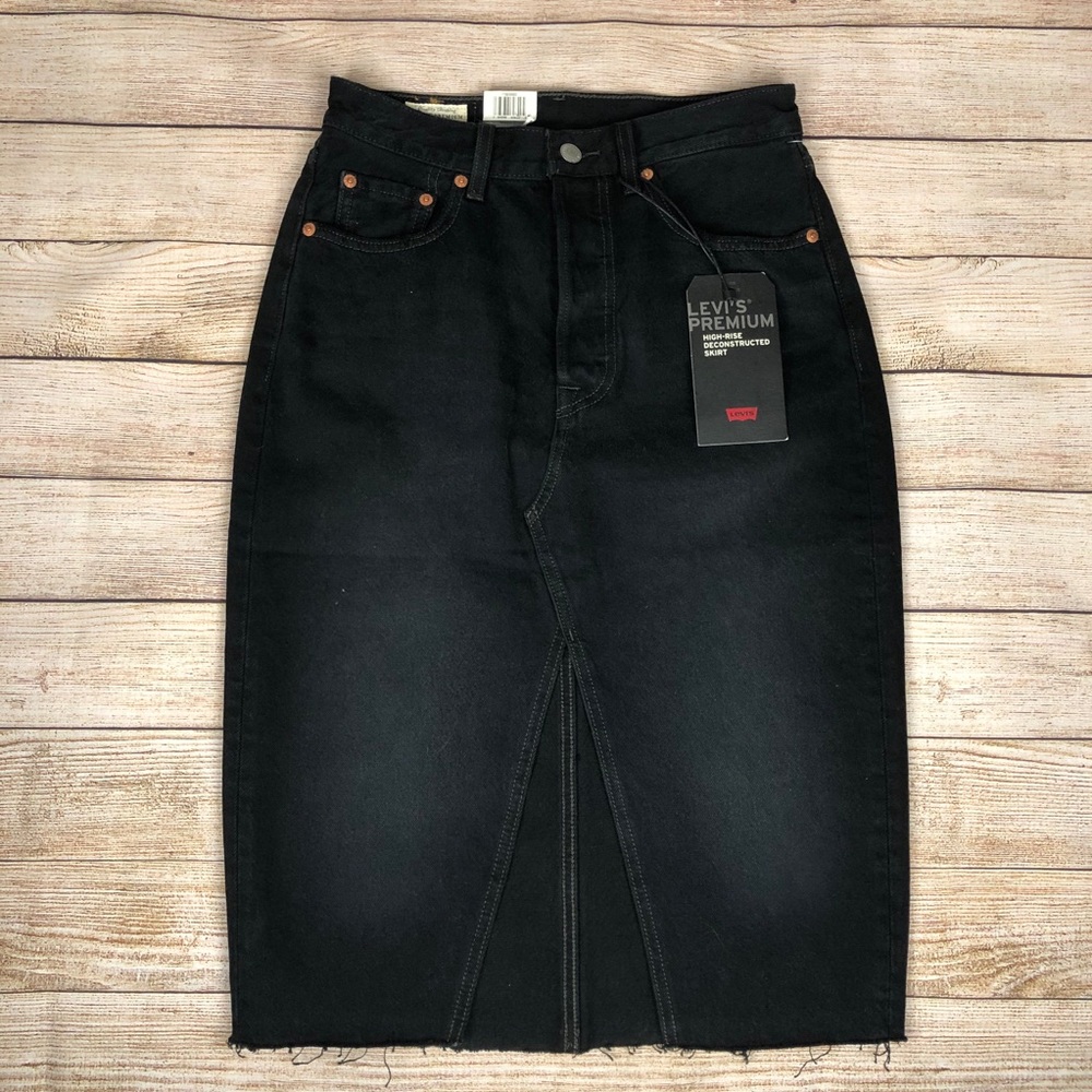 Levi’s high rise denim midi skirt